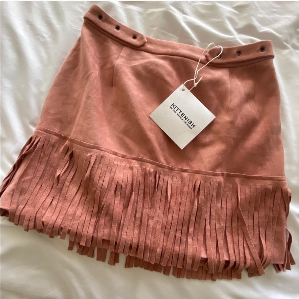 Kittenish Suede Fringe Skirt